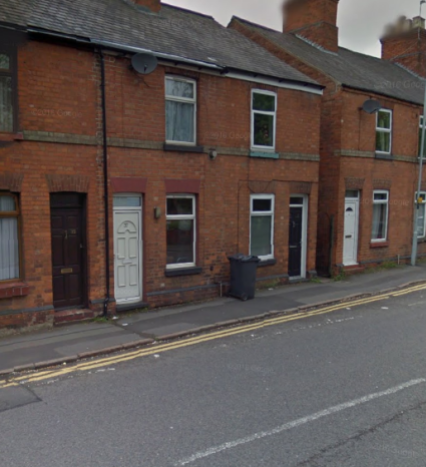 39 Thorpe Road, Melton Mowbray (blue door to the right of the bin)